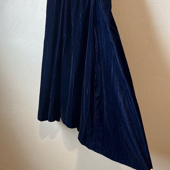 Vintage Velvet Blue Prom Event Evening Wedding Fancy Handmade Drop Waist Ruffle - Picture 3 of 7